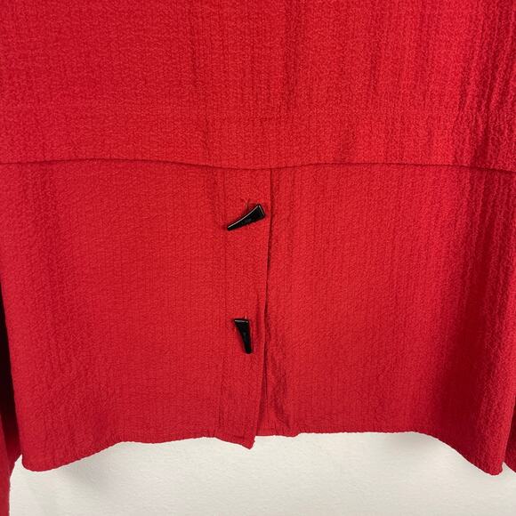 Ali Miles Red Black Toggle Button Closure Roll Tab Sleeve Blouse Women's 1X - Picture 6 of 9